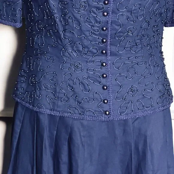 Vintage Sarah Elizabeth Long Blue Dress Beaded Special Occasion Cottage Size 10 - Picture 6 of 11
